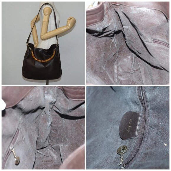 GUCCI Bamboo Shoulder Bag Leather 2way Brown Gold - Picture 16 of 16